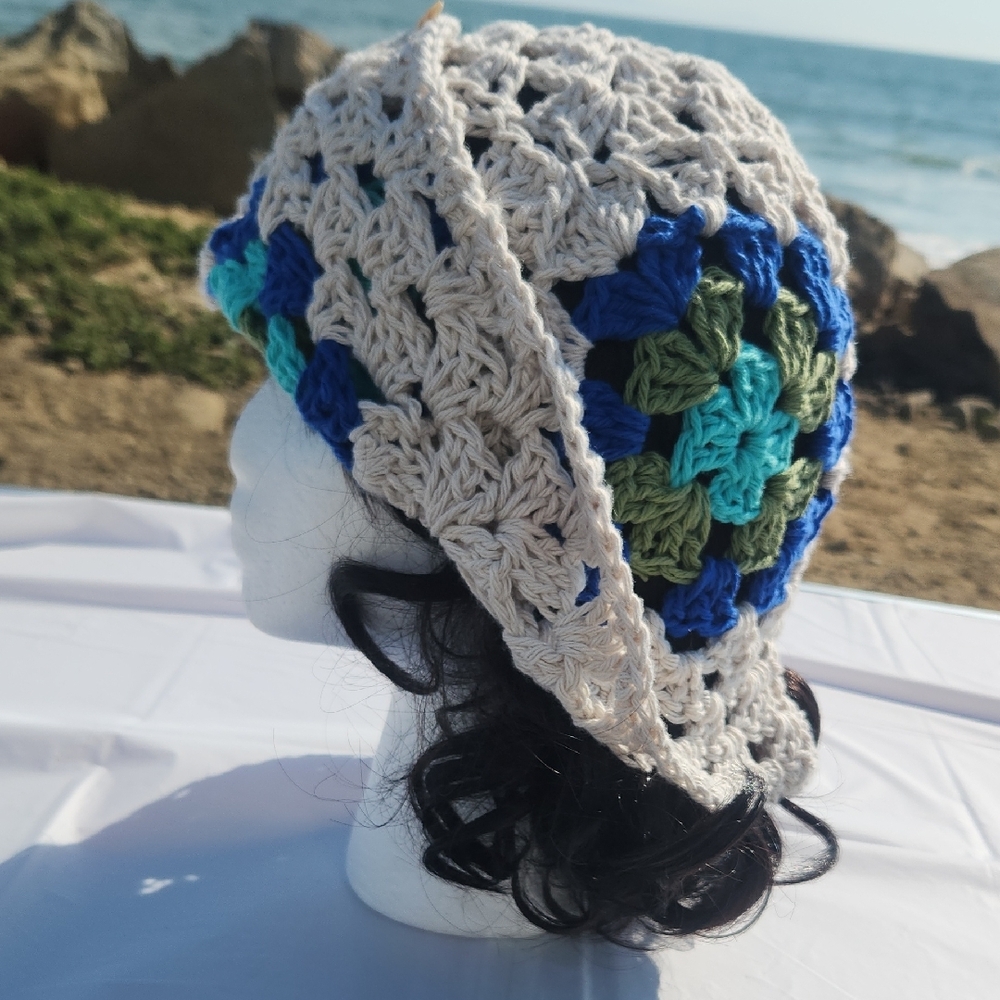 Handmade Crochet Granny Square XL 100% Cotton Unisex Bucket Hat